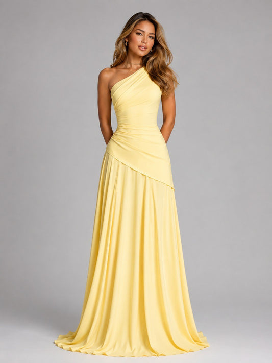 Women's One Shoulder Corset Chiffon Gown