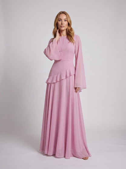 Women's Bell Sleeve Peplum Waist Maxi Dress