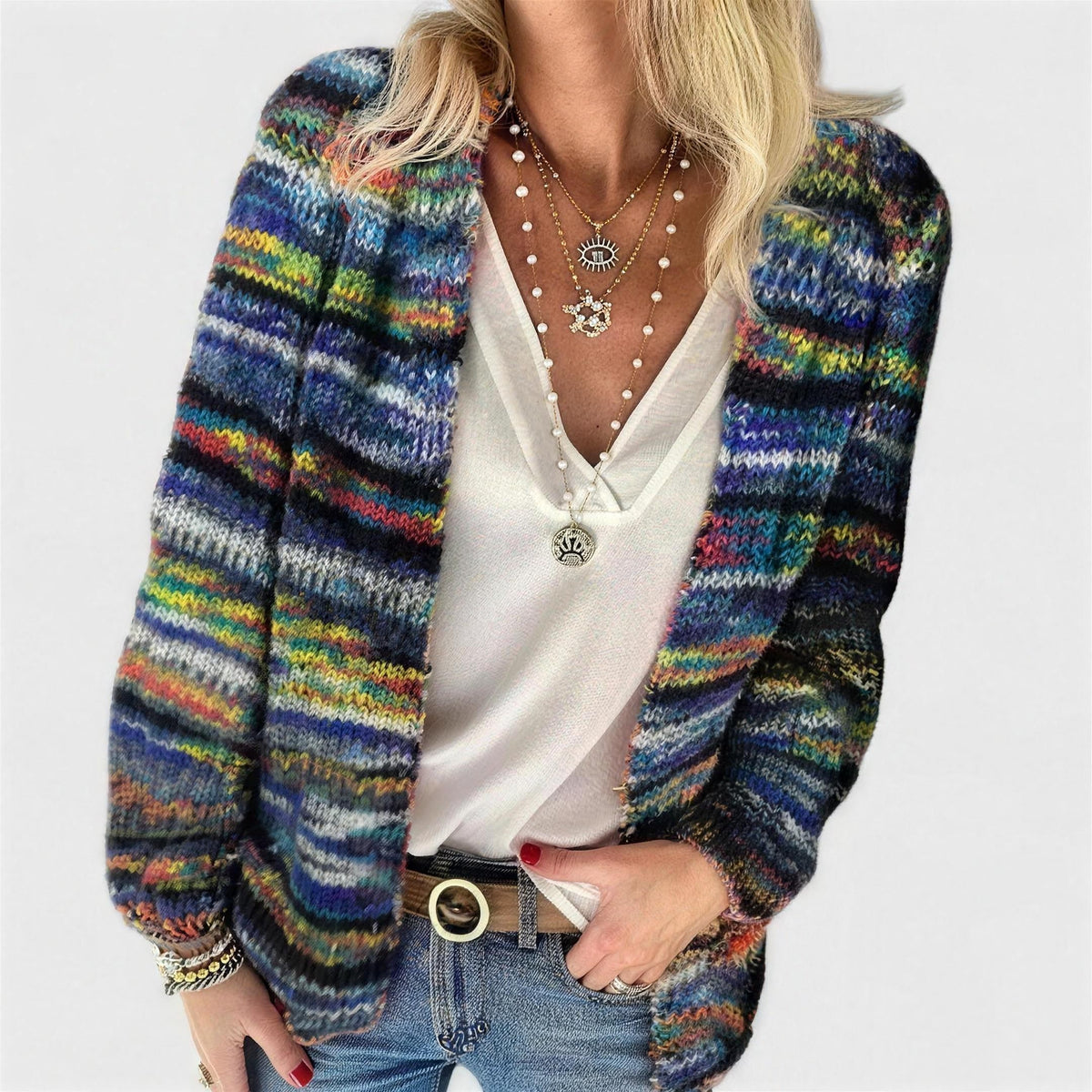 Women's Striped Open Front Cardigan