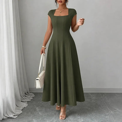 Women's Cap Sleeve Square Neck Midi Dress