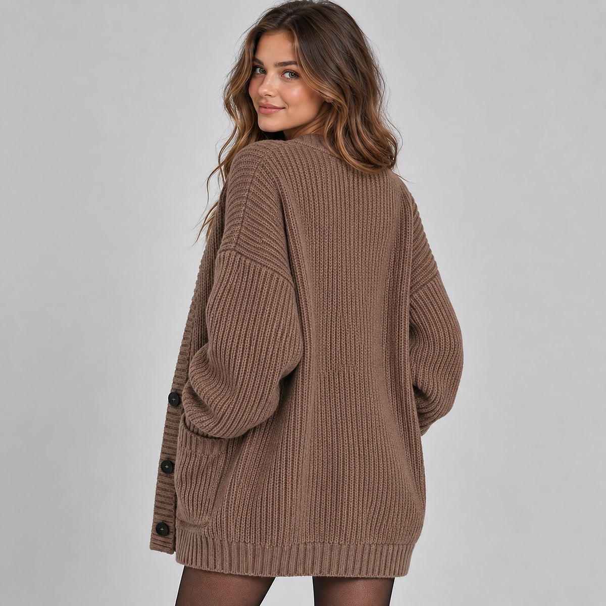 Women's Oversized V Neck Button Cardigan