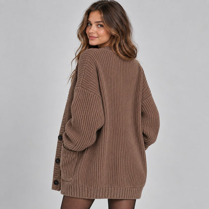 Women's Oversized V Neck Button Cardigan
