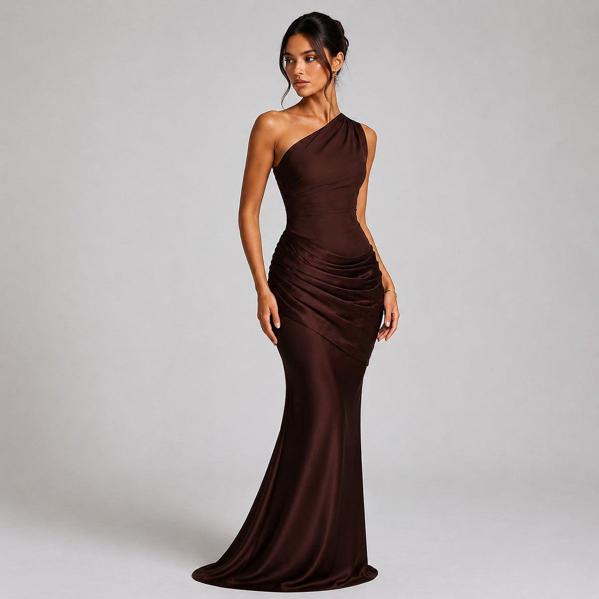 Women's Ruched One Shoulder Maxi Dress