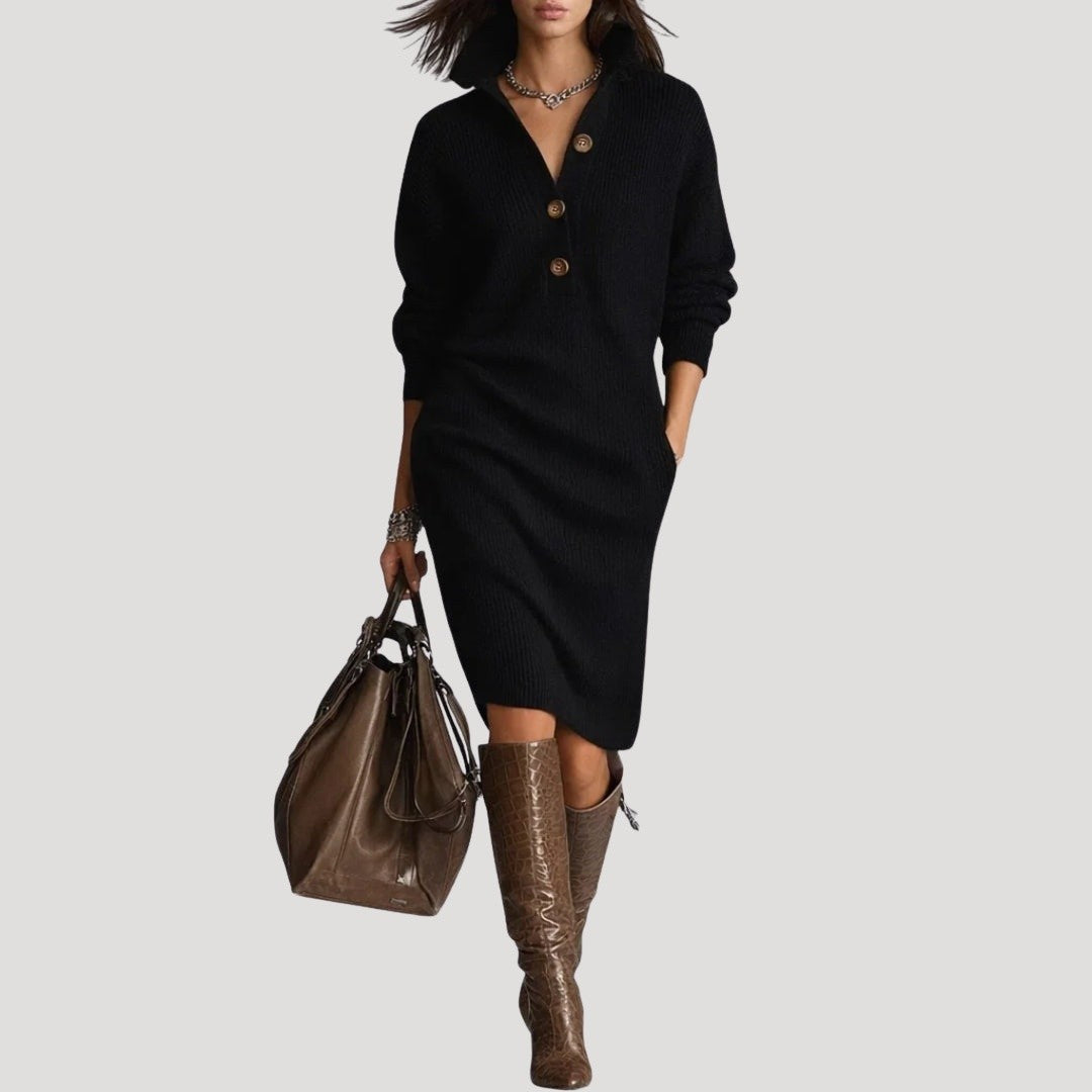 Women's Long Sleeve Sweater Dress with Pockets