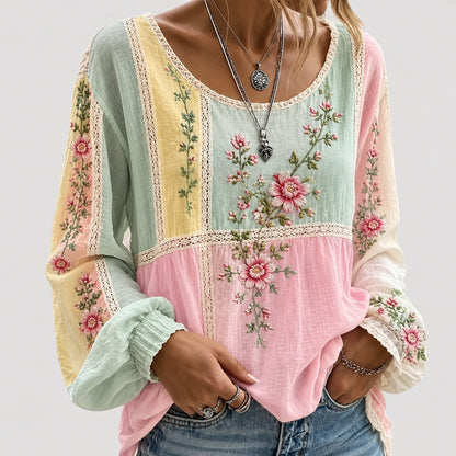 Women's Boho Embroidered Long Sleeve Blouse