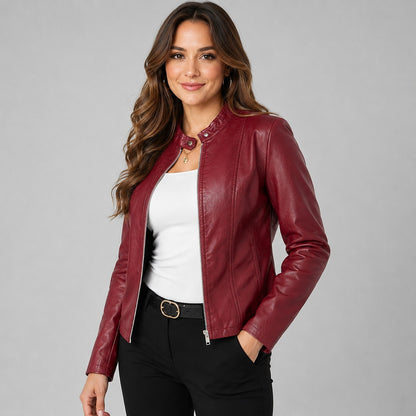 Women's Cropped Faux Leather Moto Jacket