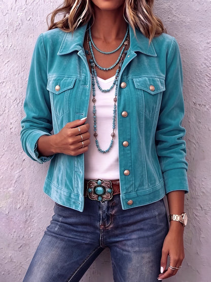 Women's Velvet Cropped Jacket Button Up