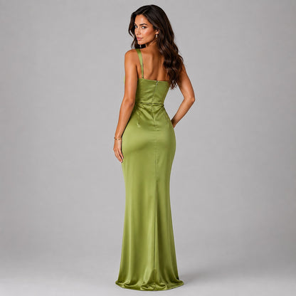 Women's Ruched Waist Square Neck Maxi Dress