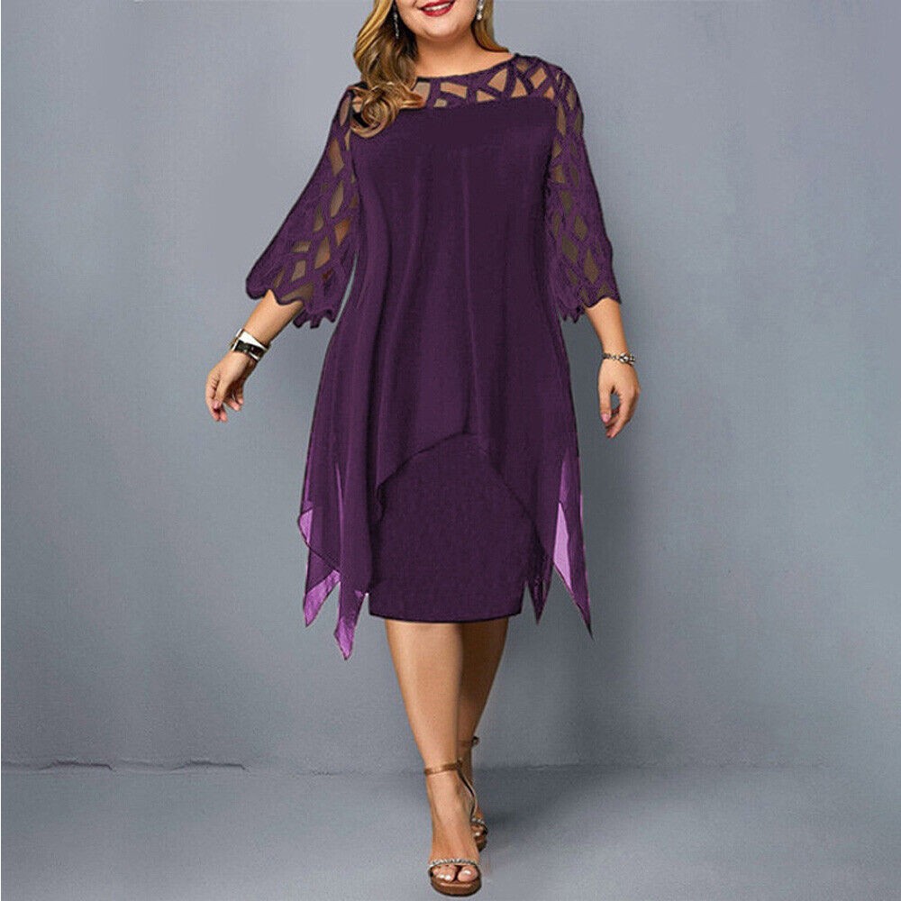 Women's Plus Size Dress with Mesh Sleeves