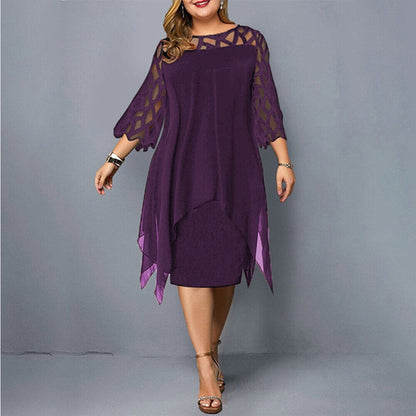 Women's Plus Size Dress with Mesh Sleeves