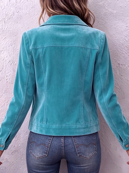 Women's Velvet Cropped Jacket Button Up