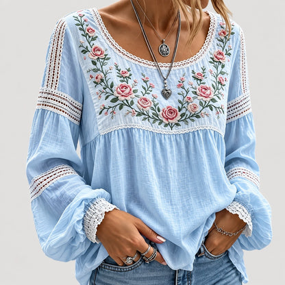 Women's Boho Embroidered Long Sleeve Blouse