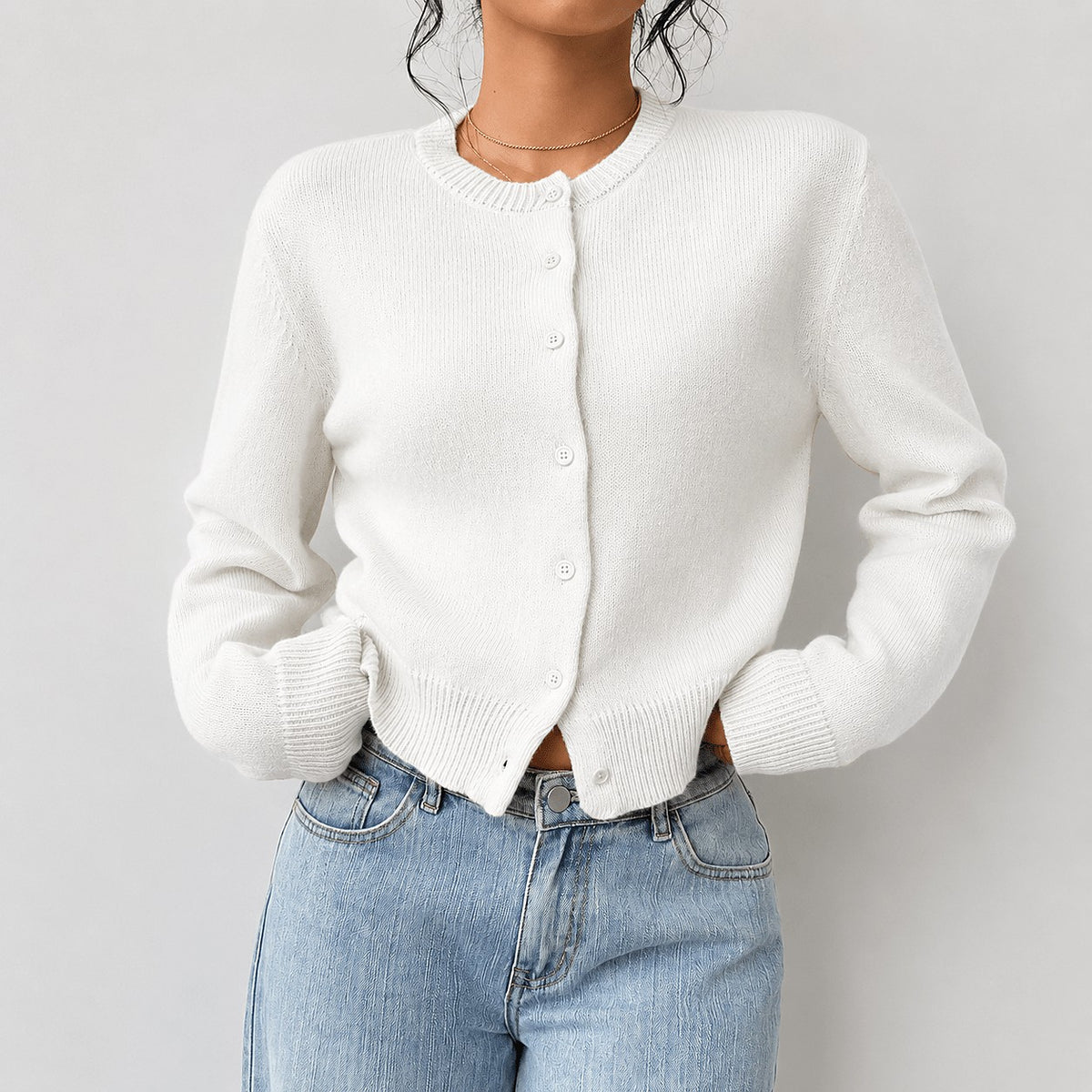 Women's Cropped Button Up Cardigan Sweater