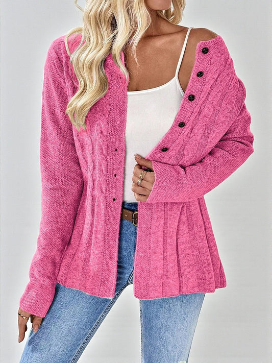 Women's Peplum Cable Knit Button Cardigan