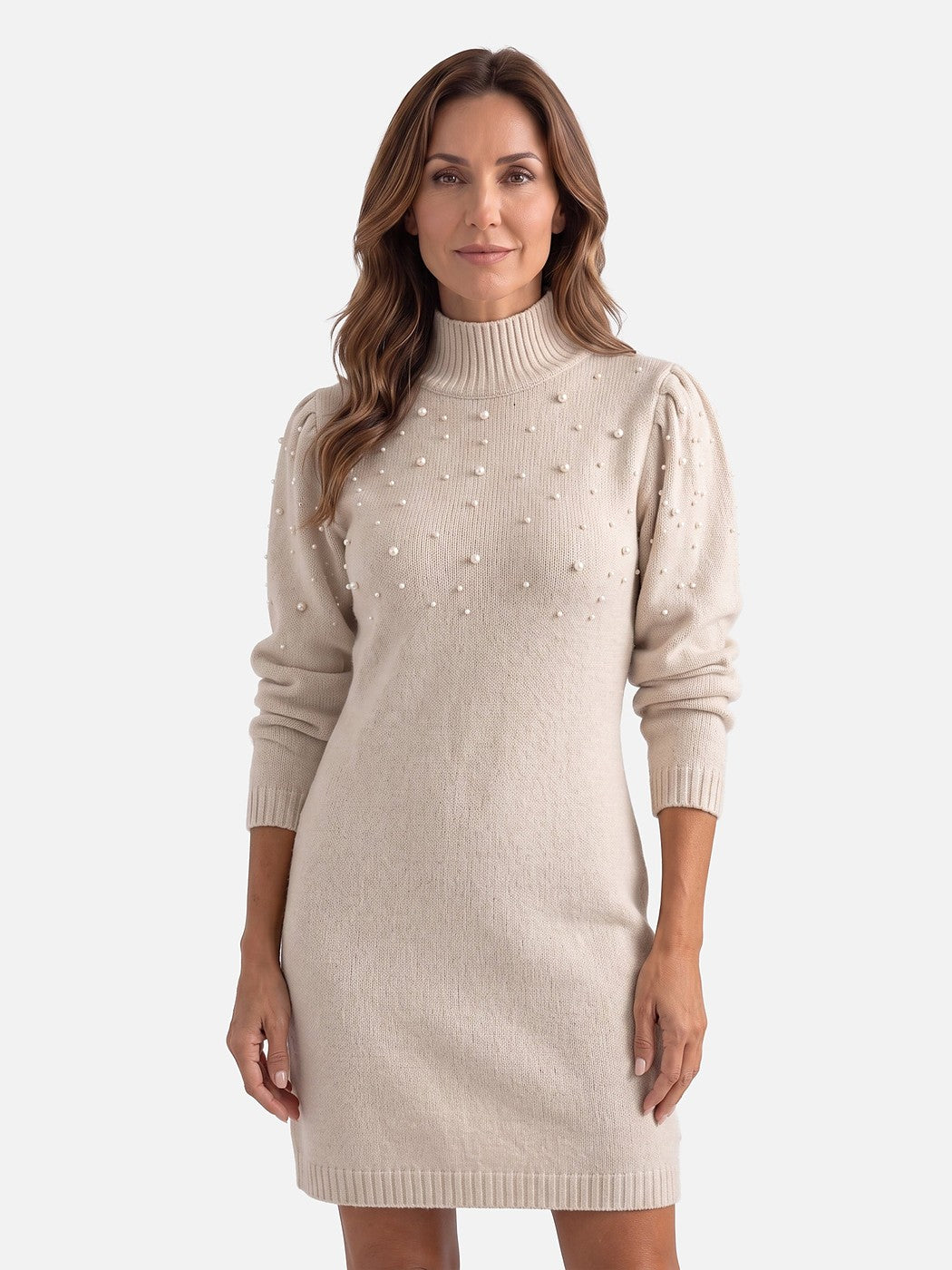 Women's Pearl Knit Dress with Long Sleeves