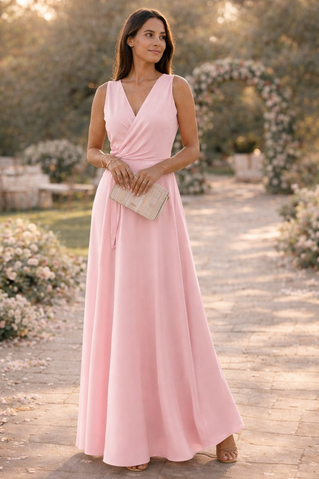 Women's Wrap Front Semi Formal Maxi Dress