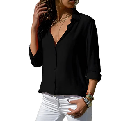 Women's Flowy Button Up Blouse V Neck