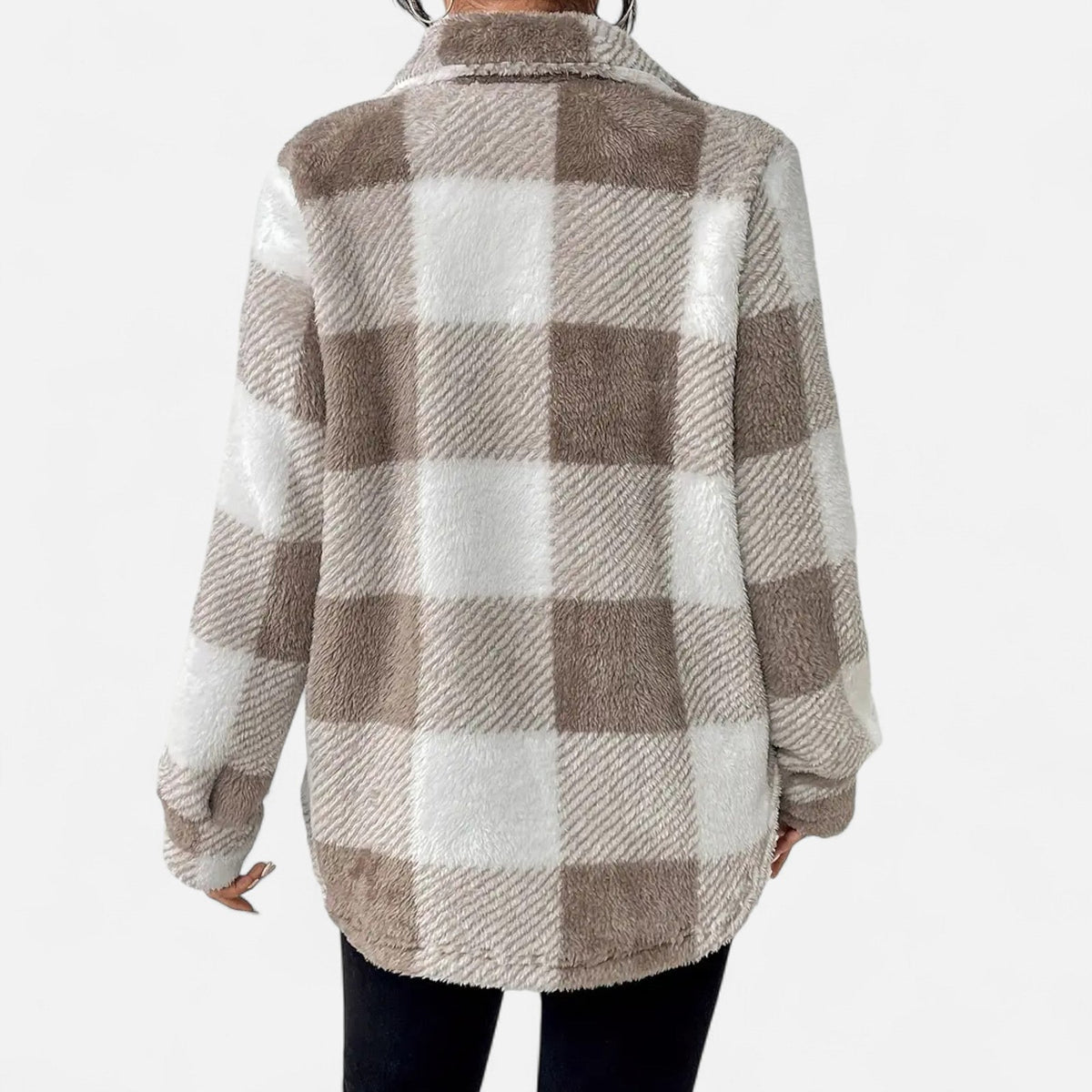 Women's Plaid Teddy Shacket with Buttons