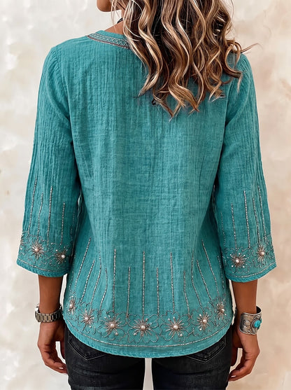 Women's Embroidered Blouse with 3/4 Sleeves