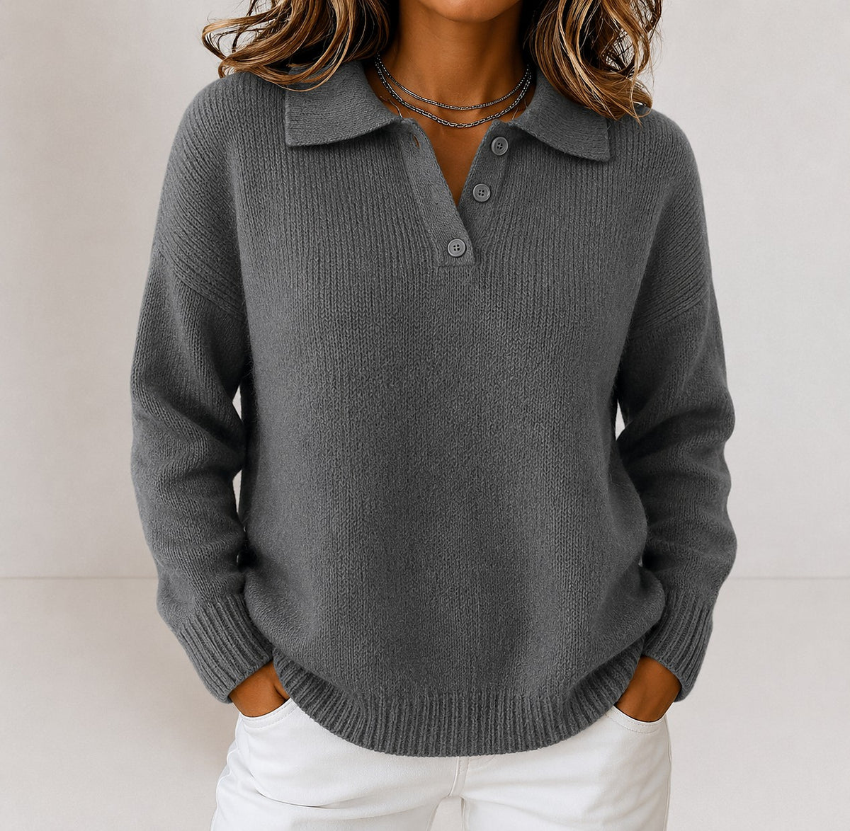 Women's Polo Collar Long Sleeve Sweater