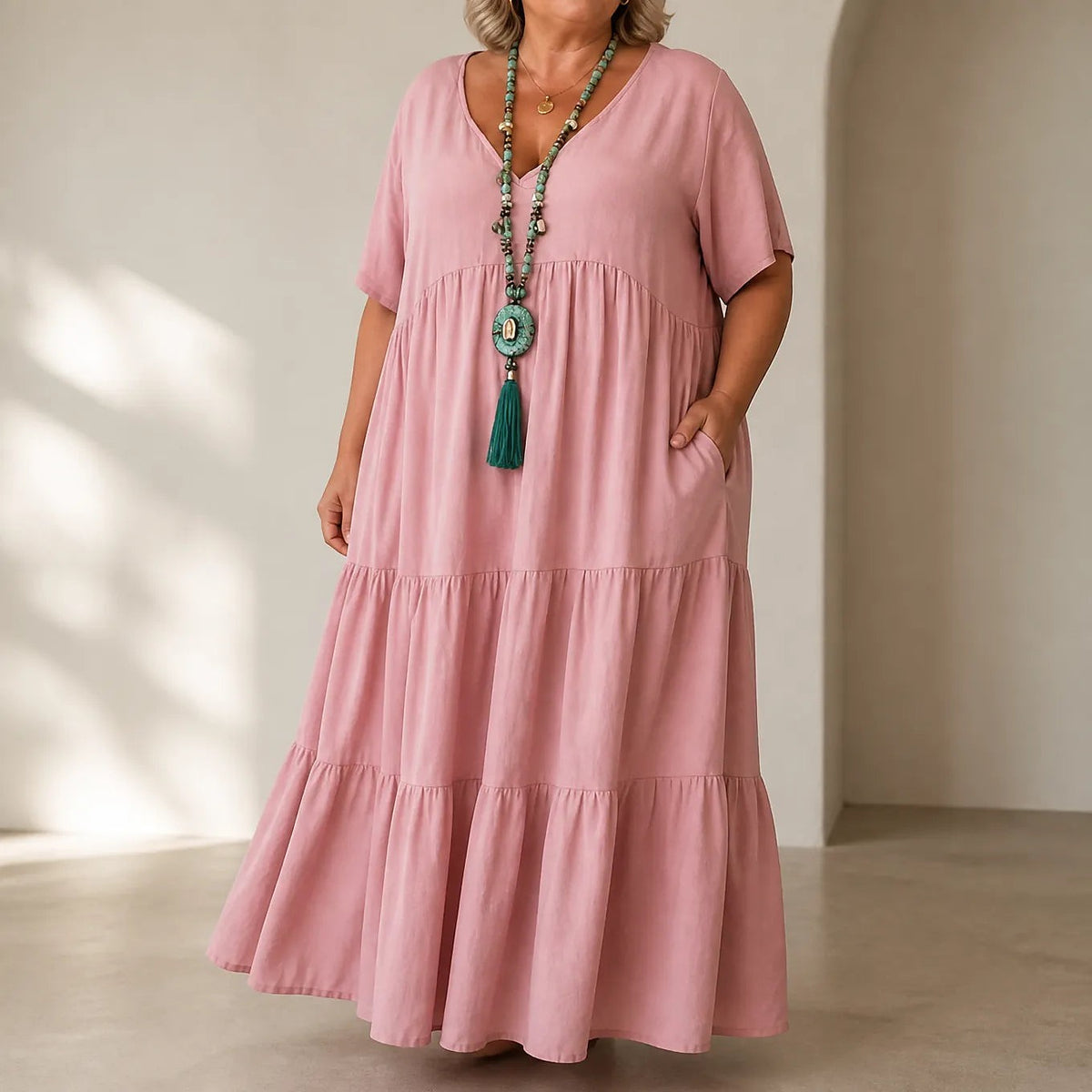 Women's V Neck Tiered Maxi Dress