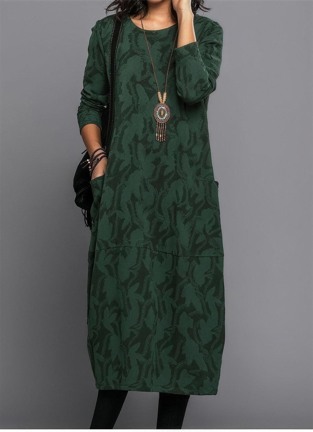 Women's Jacquard Midi Dress with Pockets