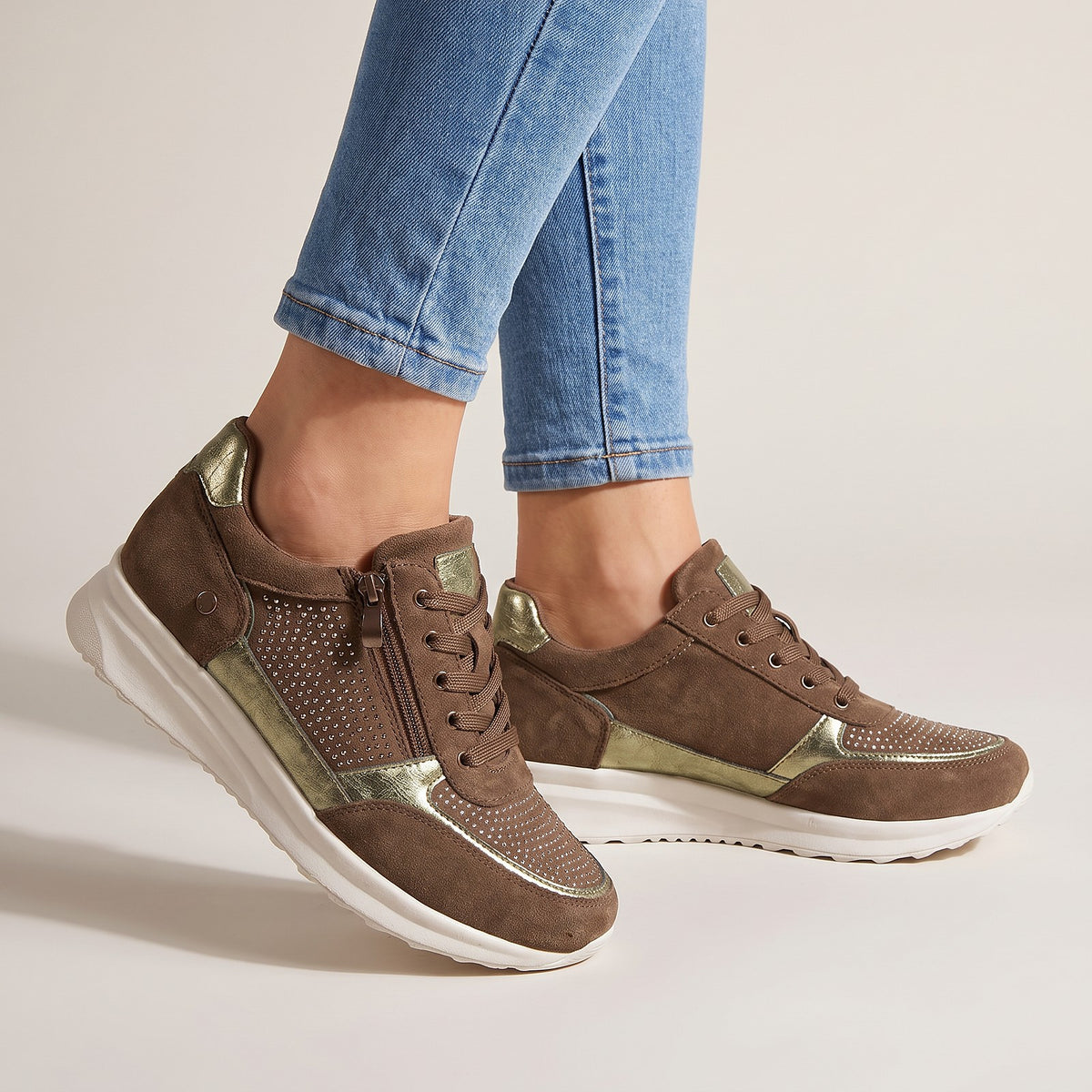Women's Faux Suede Zip Platform Sneakers