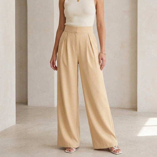 Women's Wide Leg Pants with Front Pleats