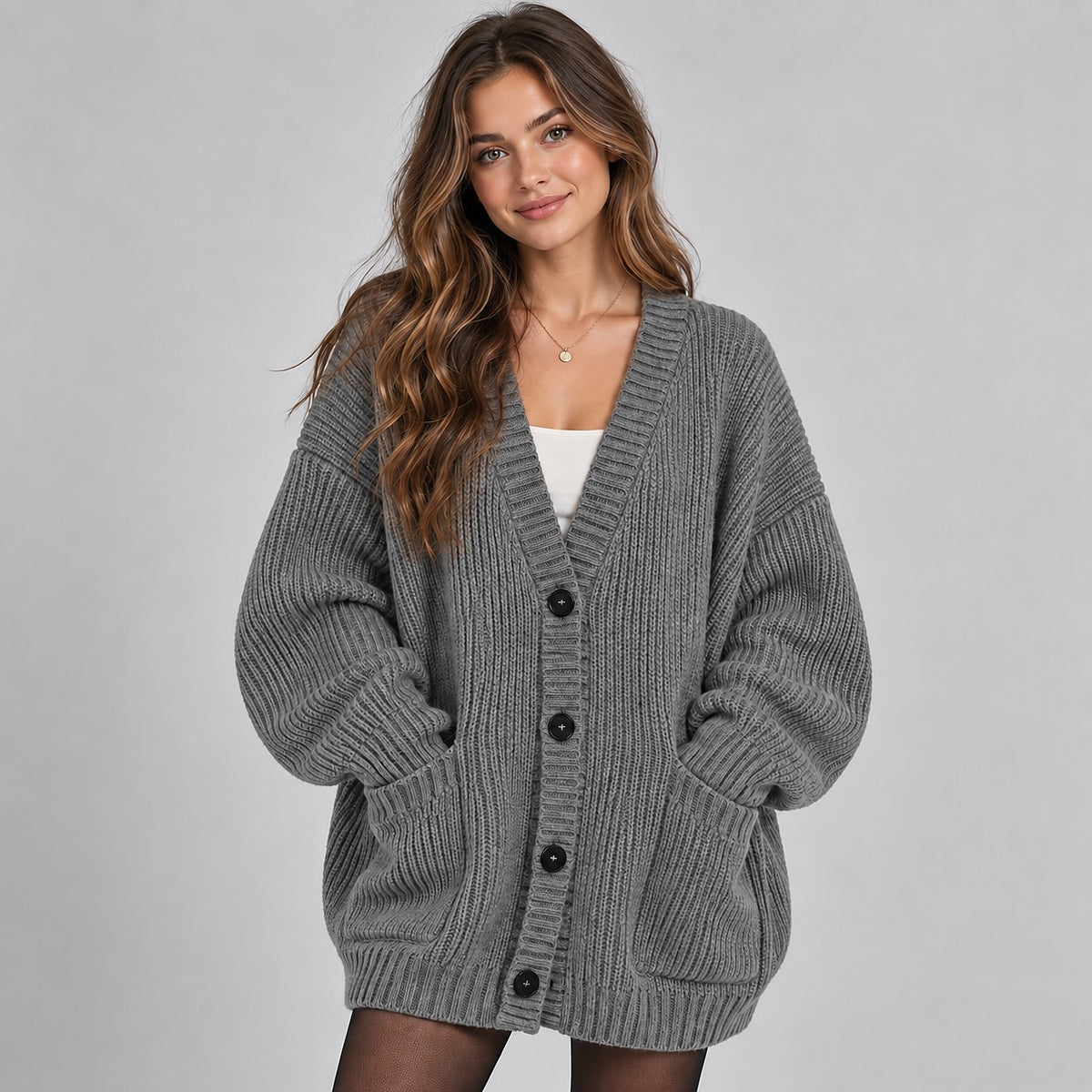 Women's Oversized V Neck Button Cardigan
