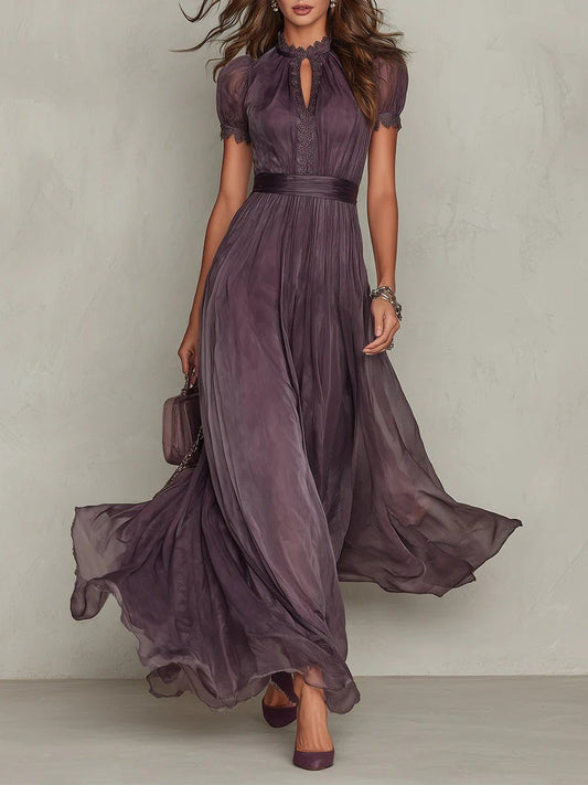Women's Vintage Neckline Keyhole Maxi Evening Gown