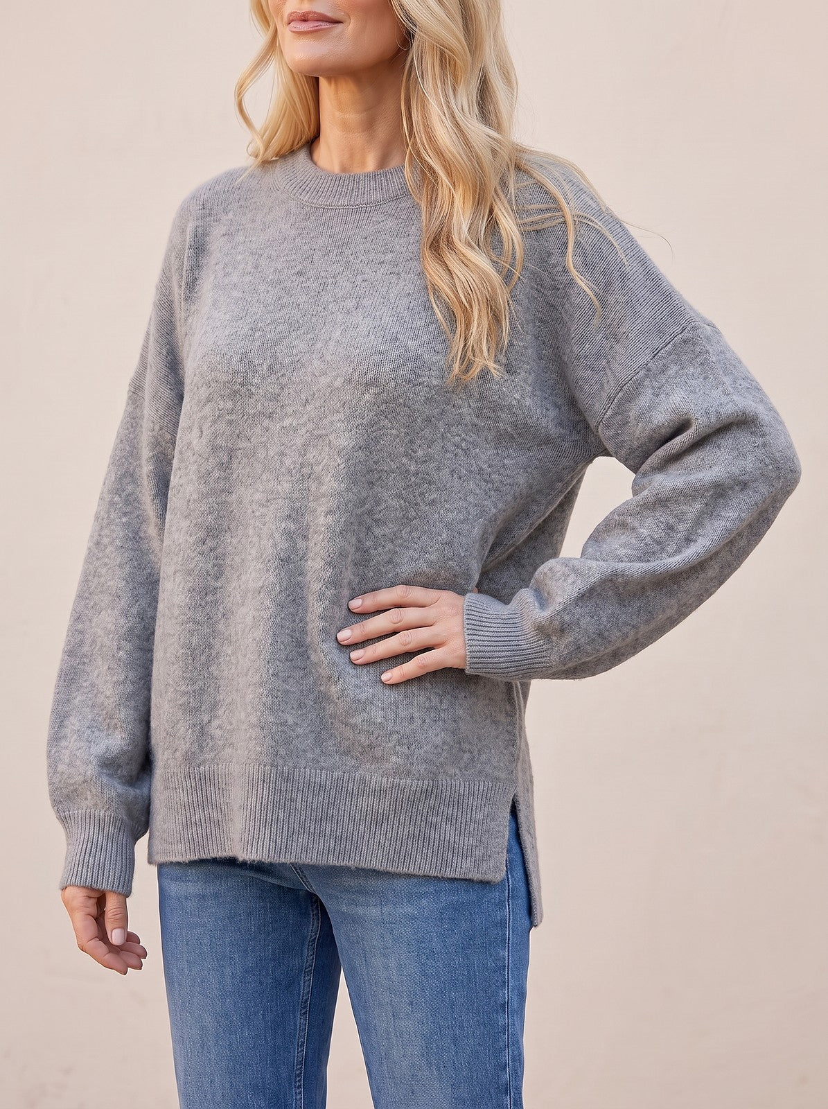 Women's Oversized Balloon Sleeve Crew Neck Sweater