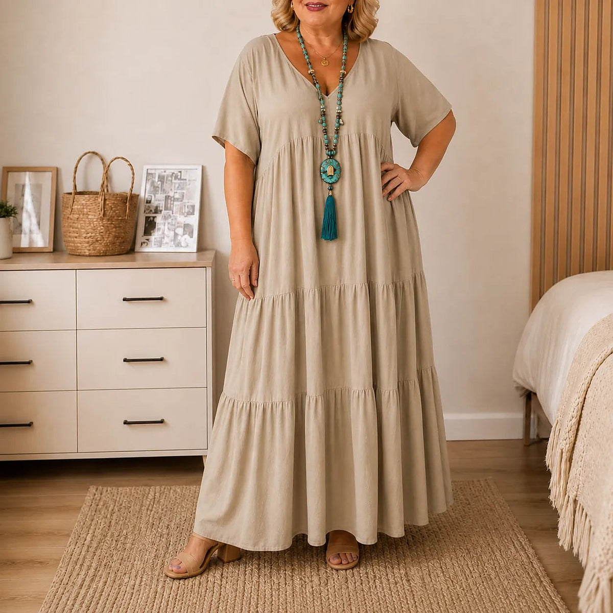 Women's V Neck Tiered Maxi Dress