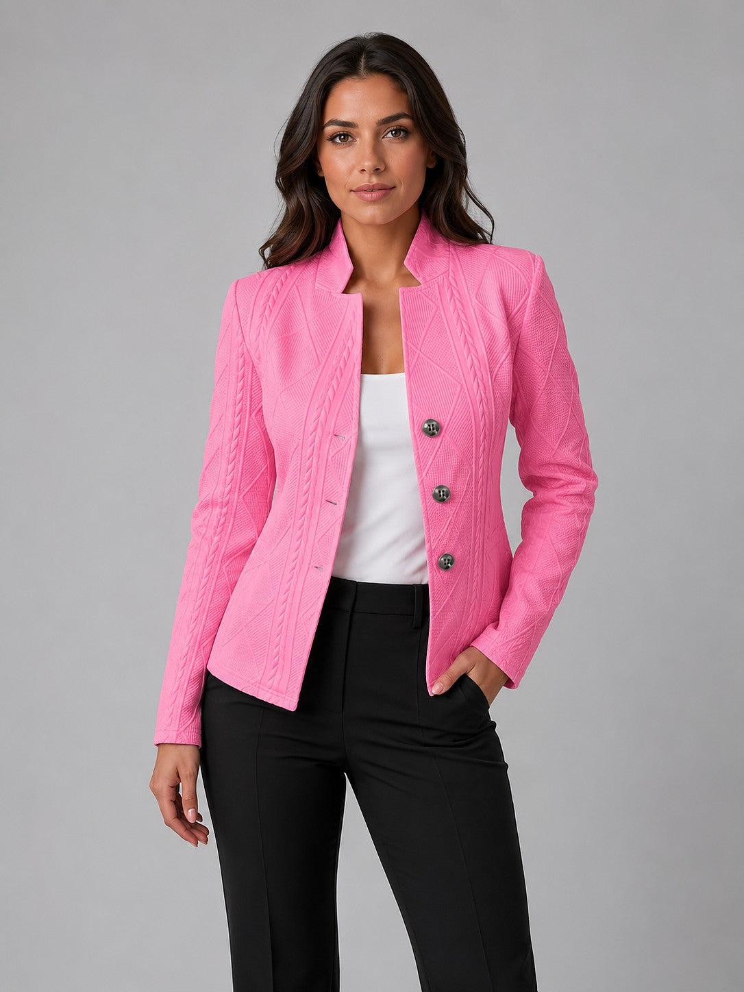 Women's Fitted Textured Button Front Jacket