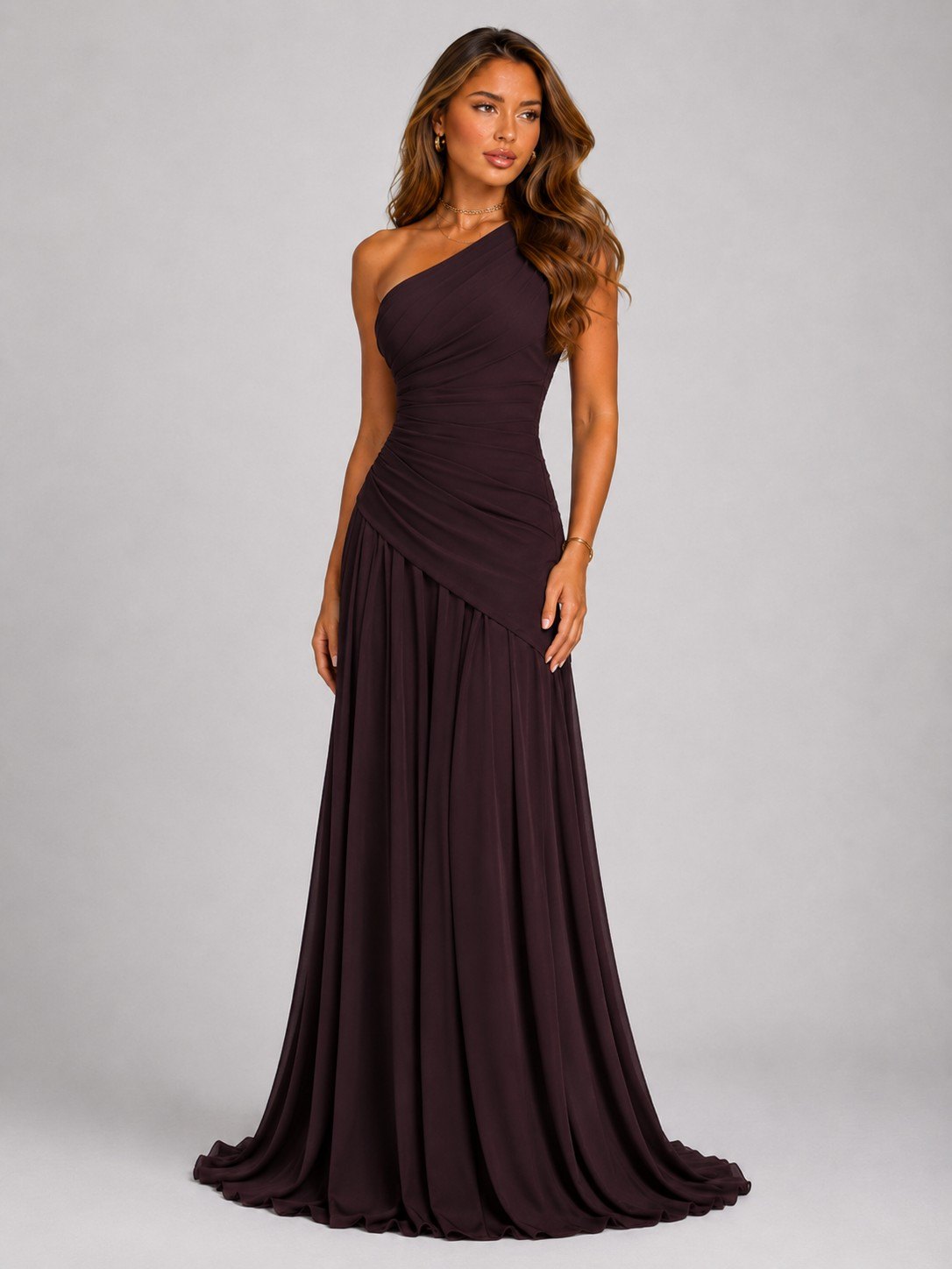 Women's One Shoulder Corset Chiffon Gown