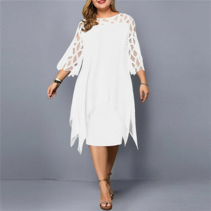 Women's Plus Size Dress with Mesh Sleeves