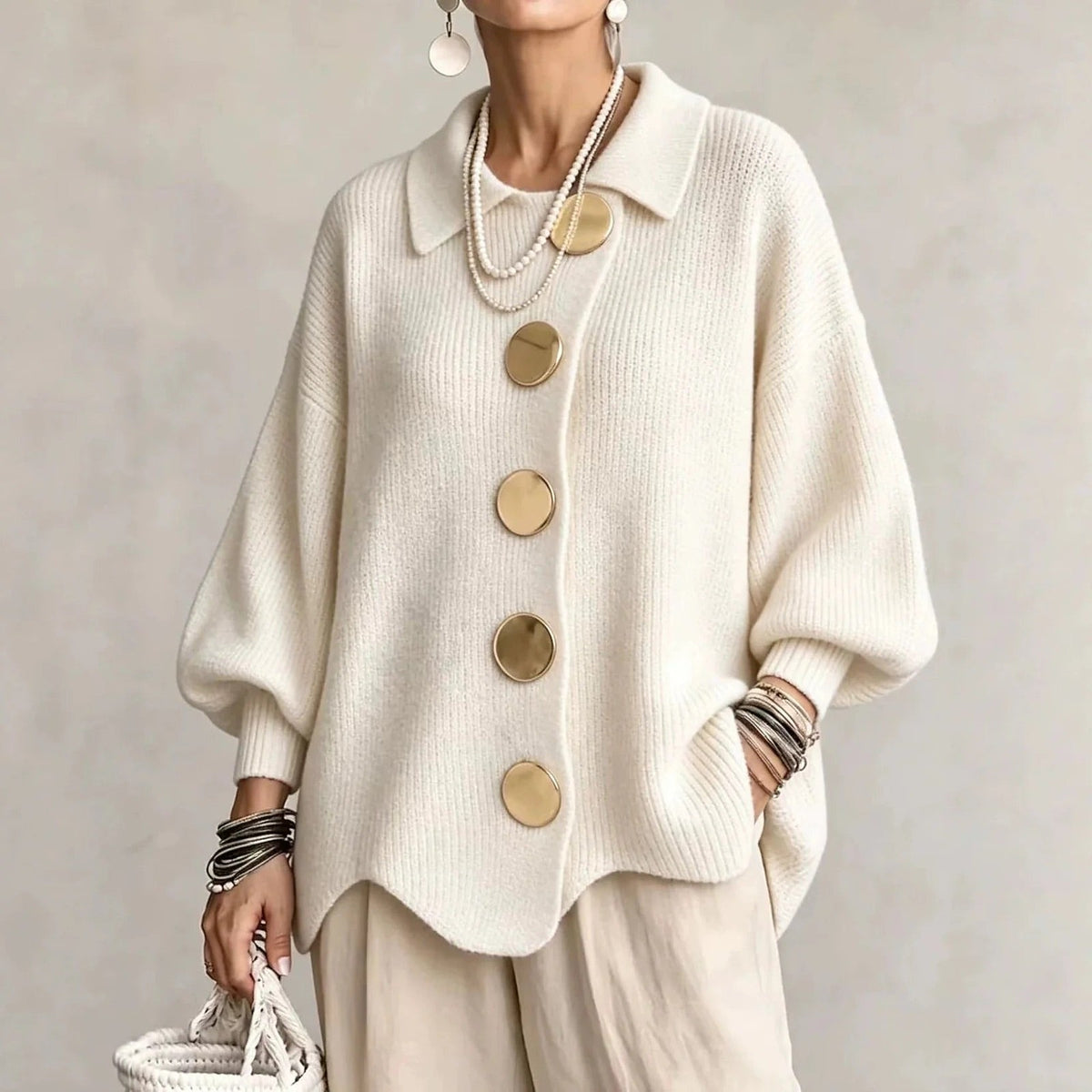 Women's Chunky Grandpa Cardigan with Collar