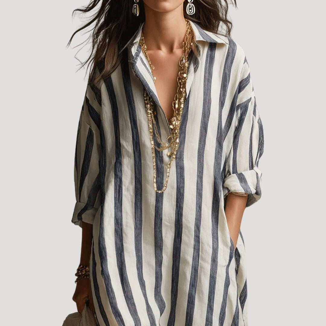 Women's Loose Striped Maxi Shirt Dress