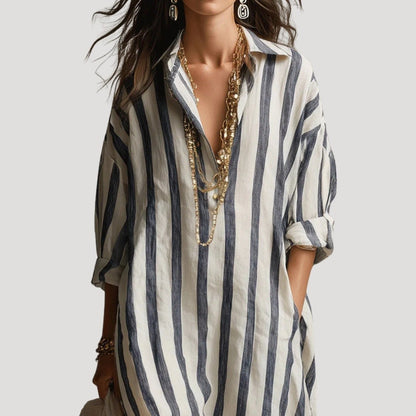 Women's Loose Striped Maxi Shirt Dress