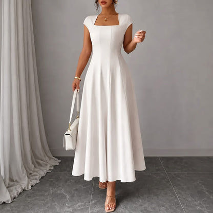 Women's Cap Sleeve Square Neck Midi Dress