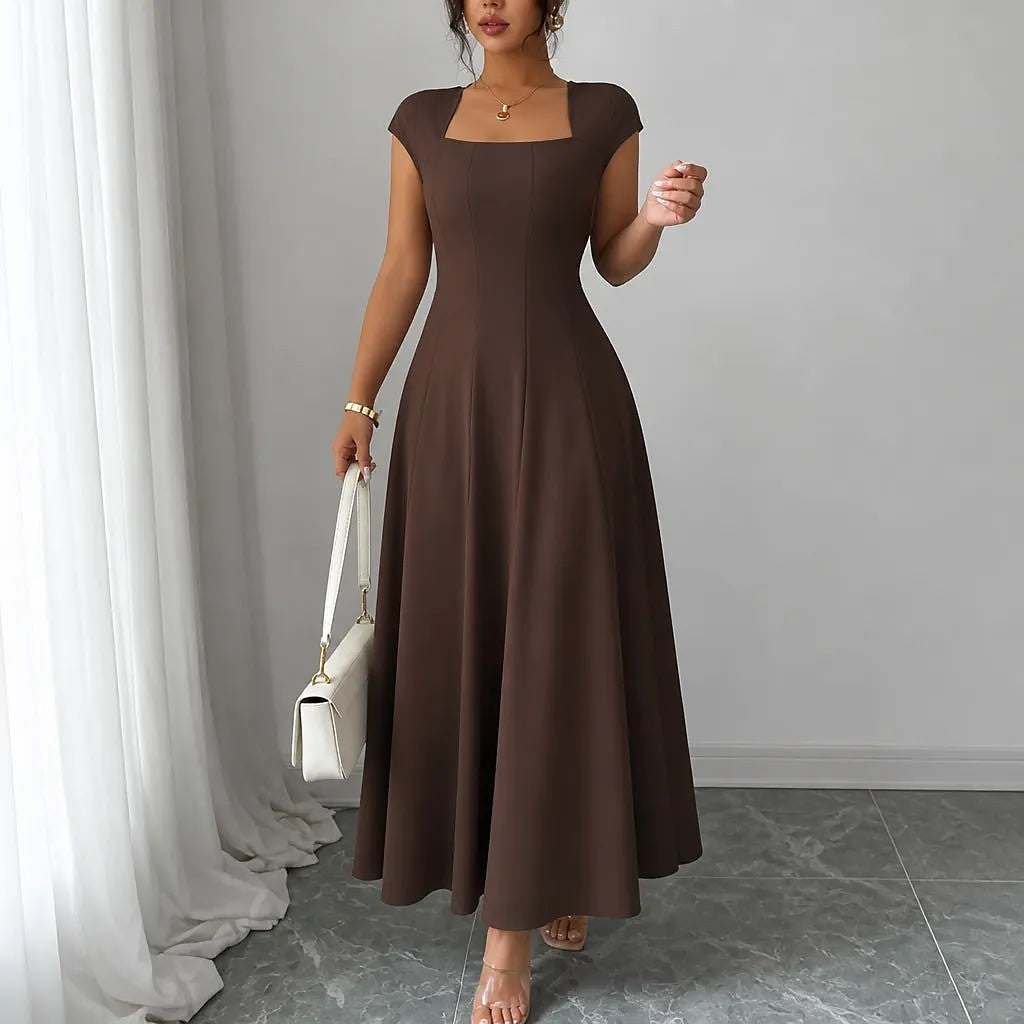 Women's Cap Sleeve Square Neck Midi Dress