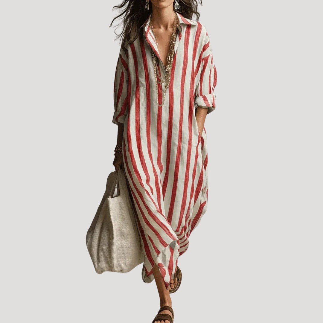 Women's Loose Striped Maxi Shirt Dress