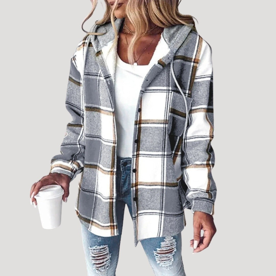 Women's Plaid Shirt Jacket with Hood