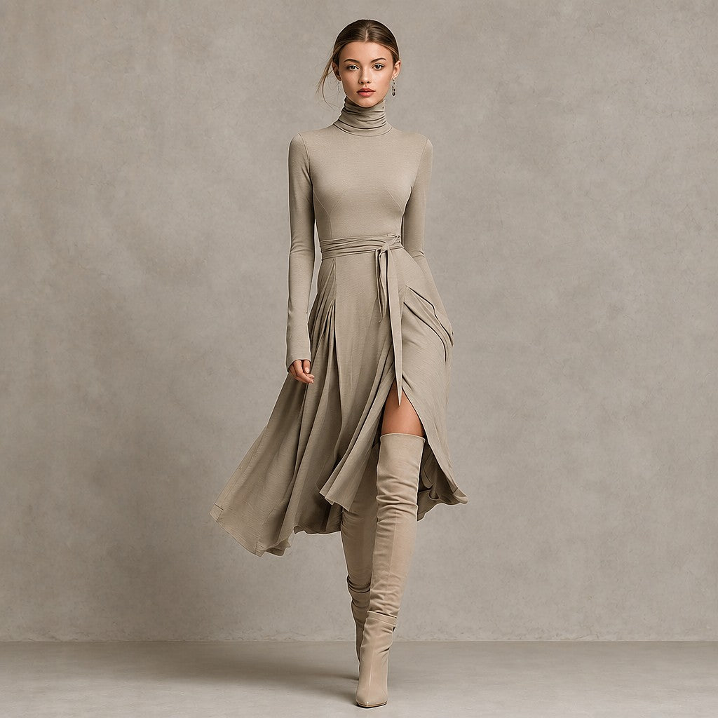 Women's Turtleneck Wrap Sweater Dress