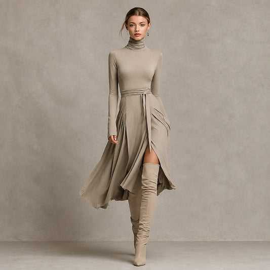 Women's Turtleneck Wrap Sweater Dress