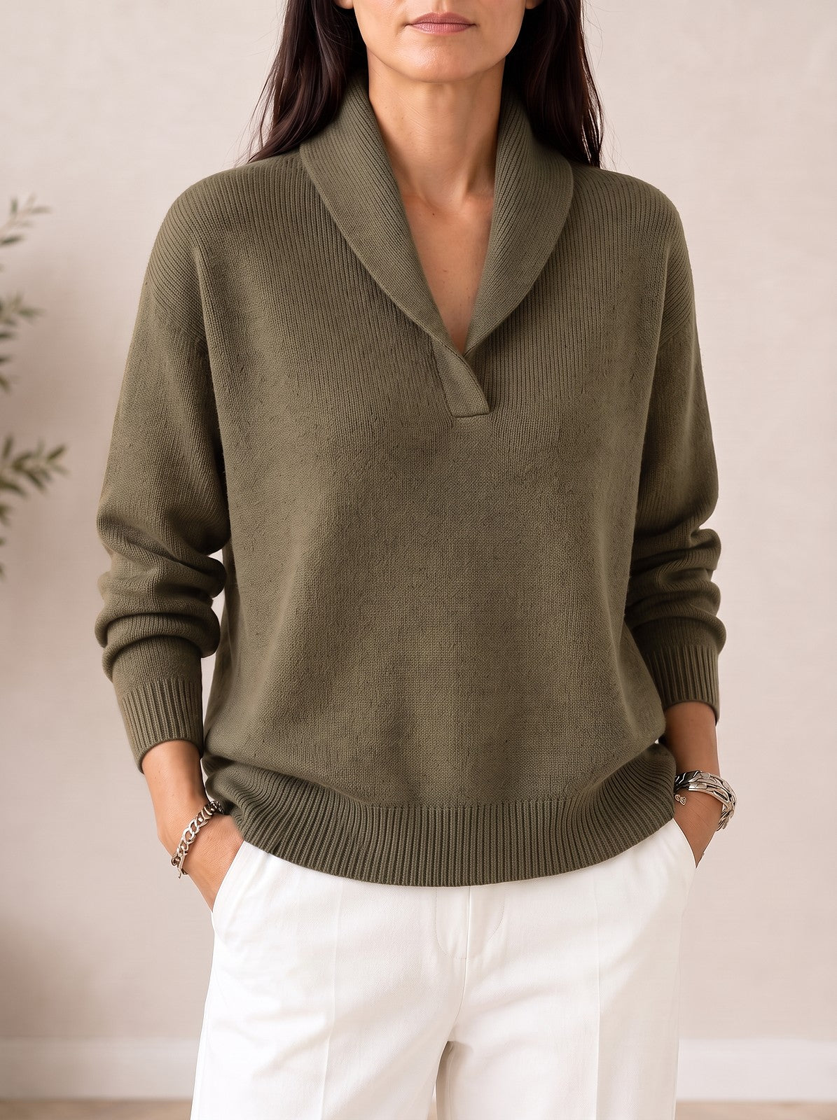 Women's Soft Knit Shawl Collar Pullover