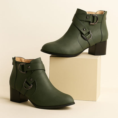 Women's Cross Strap Block Heel Ankle Boots