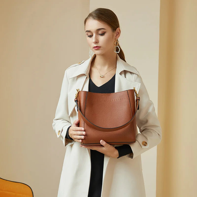 Sac seau femme en cuir de vachette